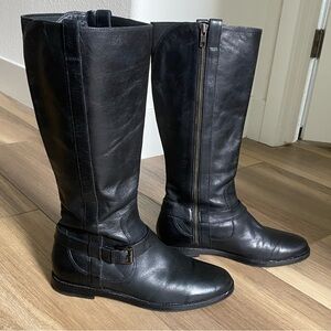 Cole Haan Nike Air Full Zip Black Leather Knee High Riding Boots